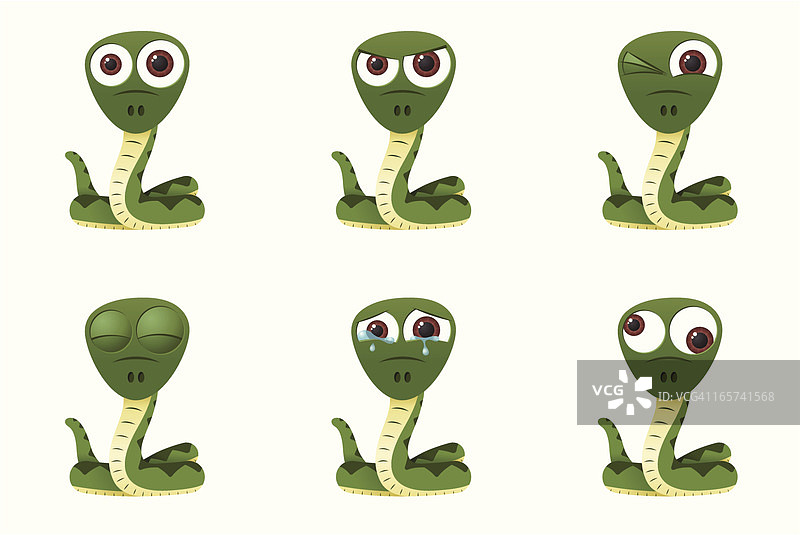 不同面部表情的大眼蛇合集图片素材