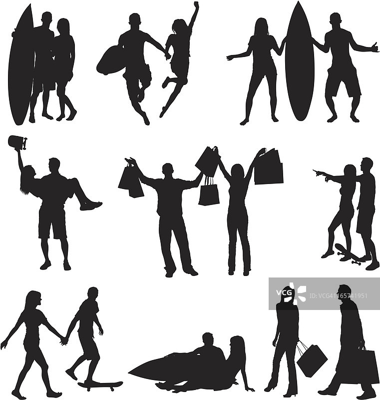 在海滩和商店的可爱情侣图片素材