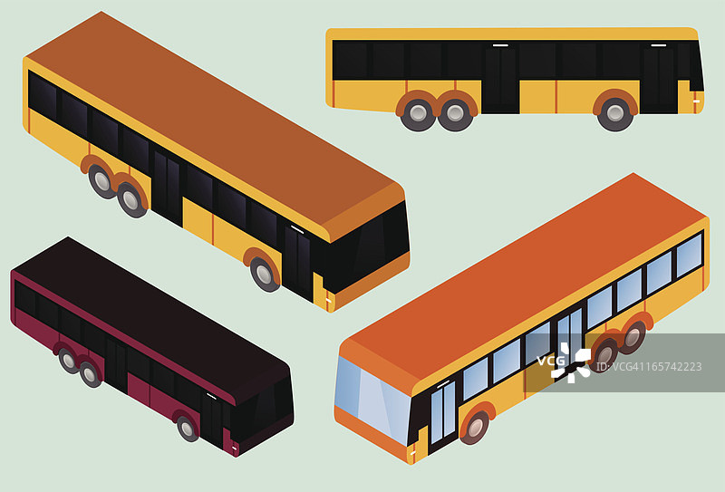 2.5D和扁平风格的巴士图片素材