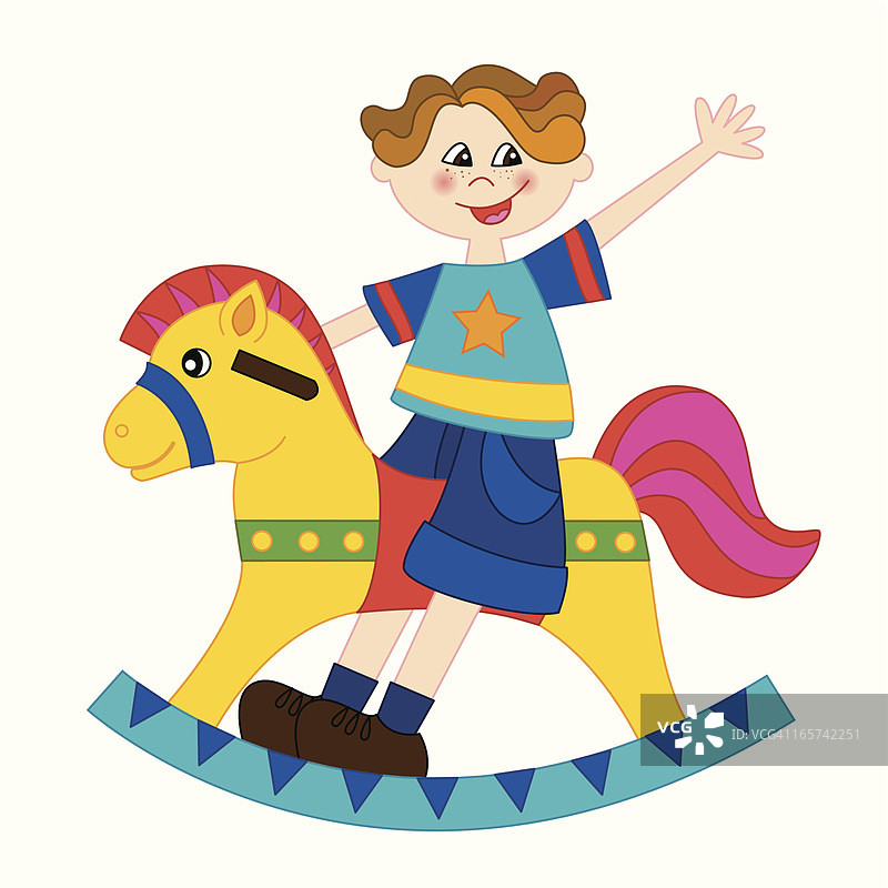 男孩玩摇马图片素材