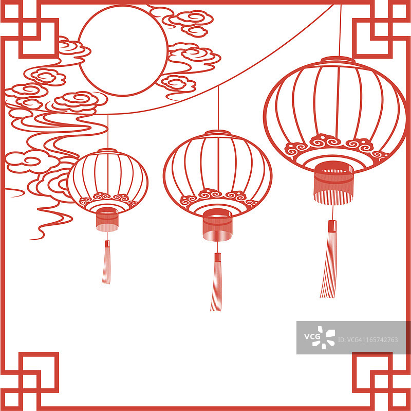 带有中国风剪纸艺术边框的满月图片素材