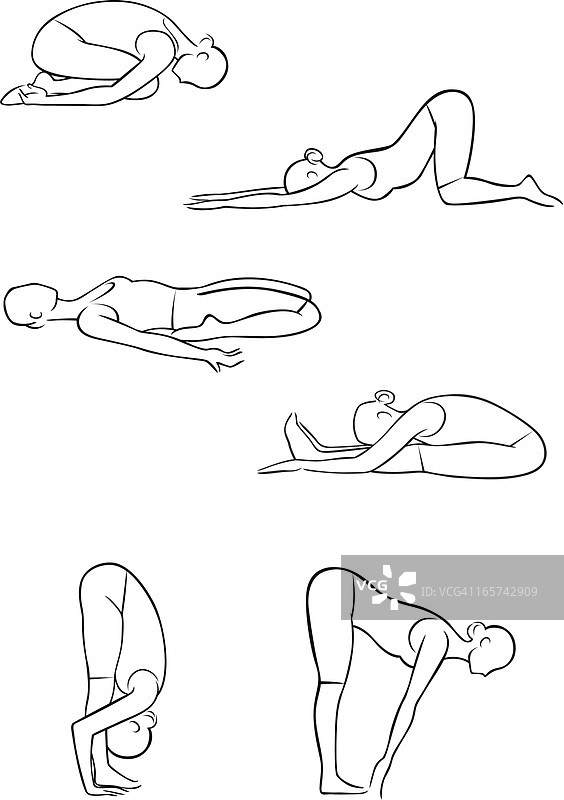 简易瑜伽姿势插画草图图片素材