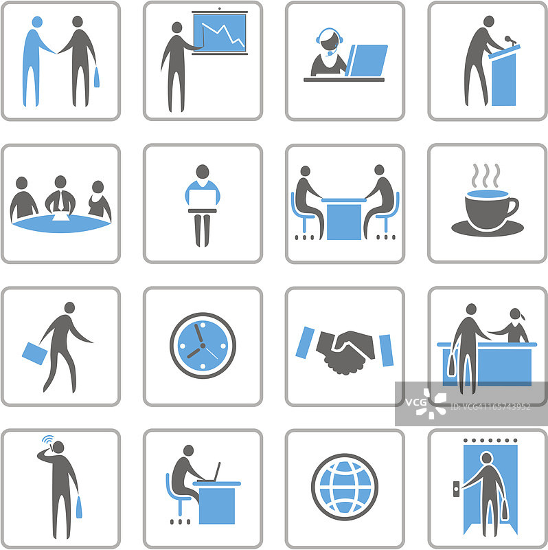 灰色、白色和蓝色商务图标集图片素材