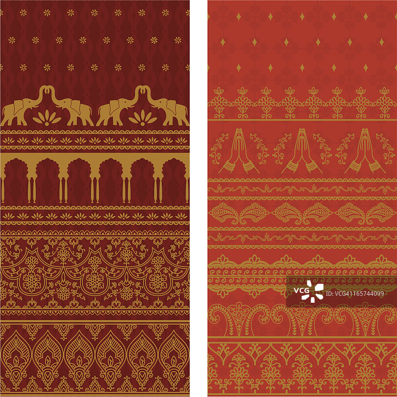 印度纱丽边框上的红色和金色设计图片素材