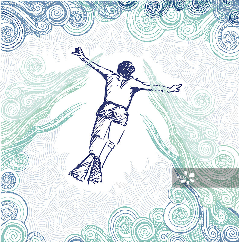 潜水员涂鸦图片素材