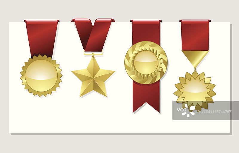 悬挂的金色印章和奖杯图片素材