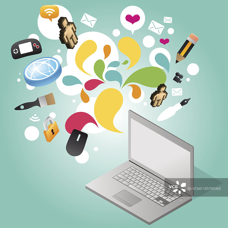 笔记本电脑图标爆炸效果图片素材