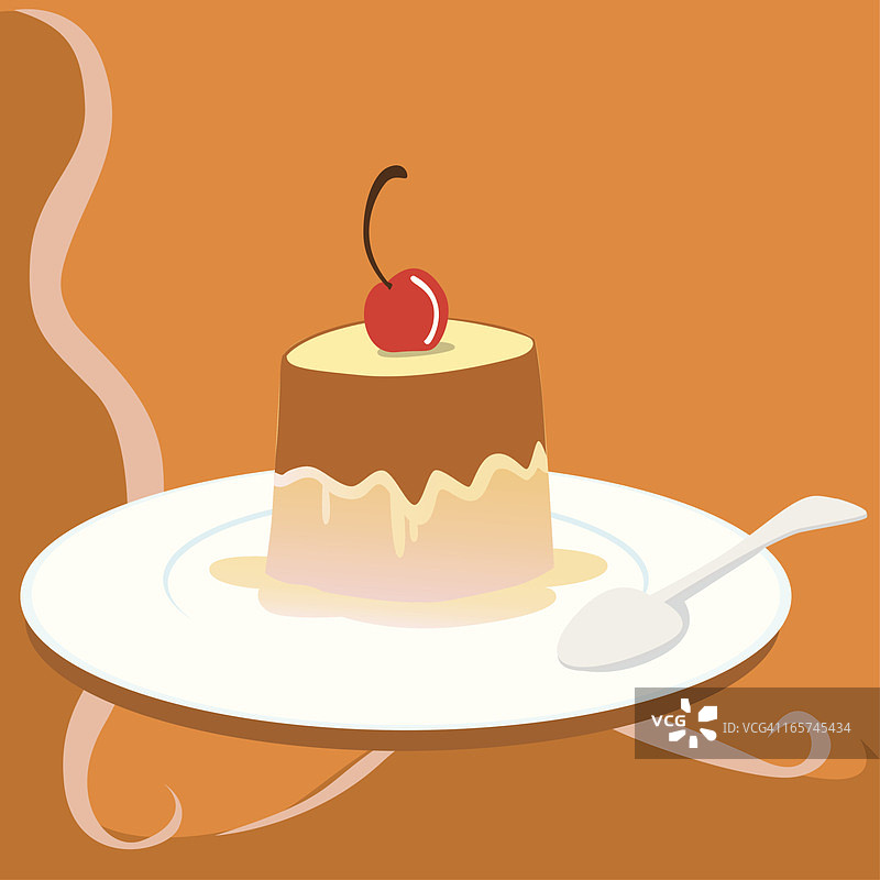 盘装布丁配勺子图片素材