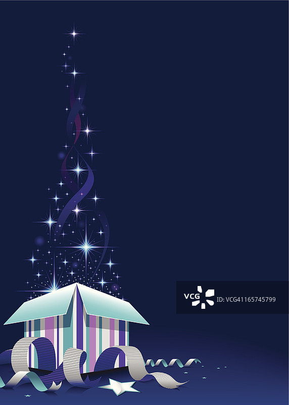 带有星星和丝带的魔法礼品盒图片素材