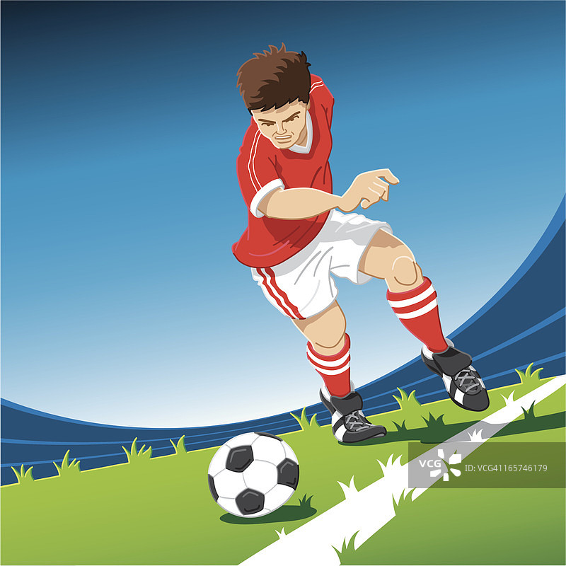 红色足球运动员的任意球图片素材