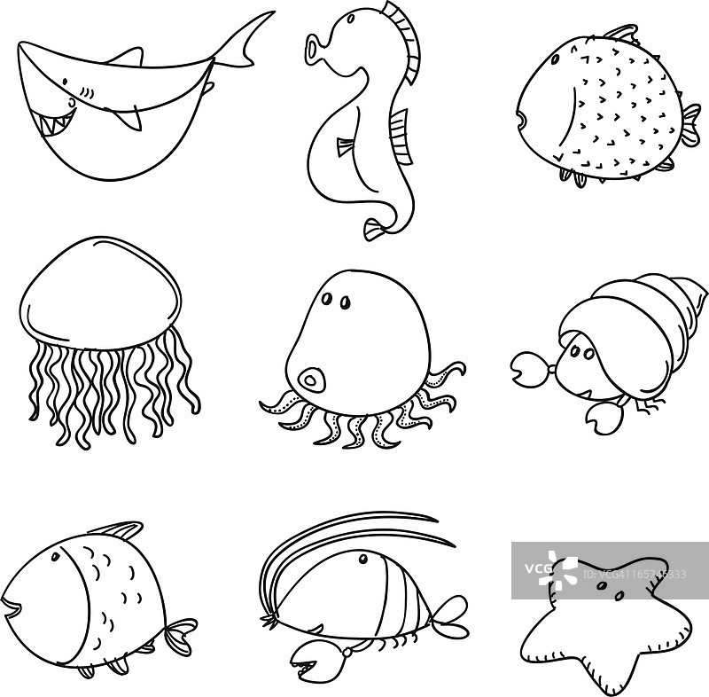 卡通风格的海洋生物动物合集图片素材