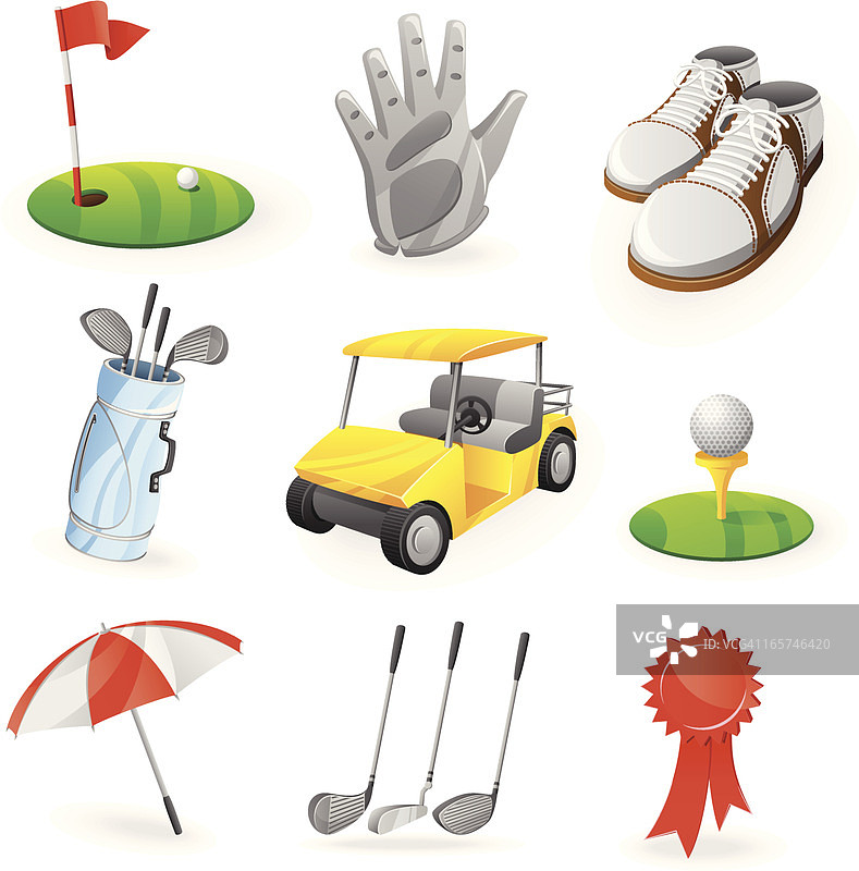 一套代表高尔夫的九个图标图片素材