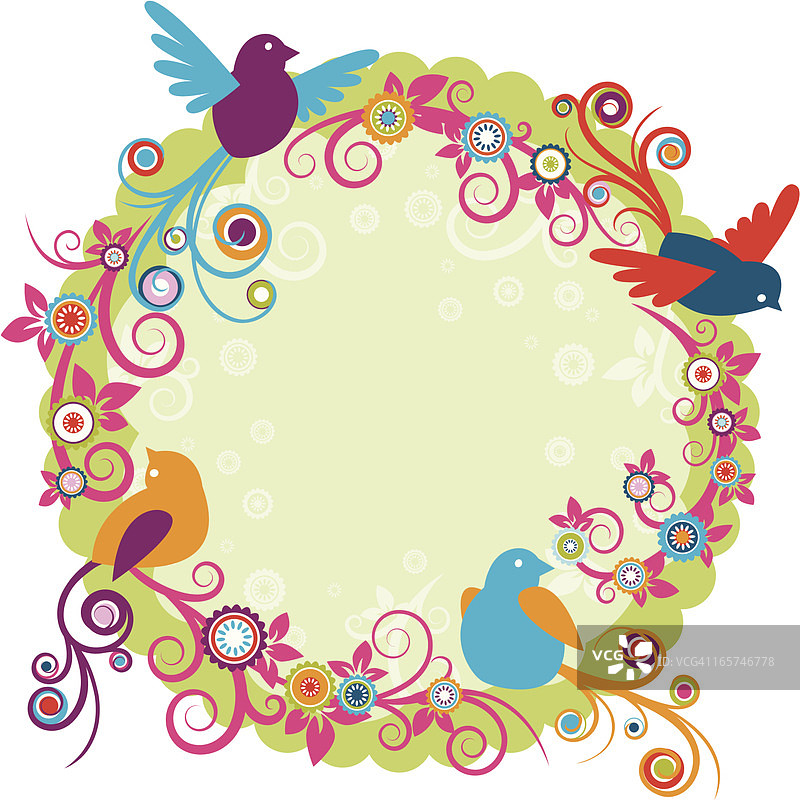 带鸟的复古花卉边框图片素材