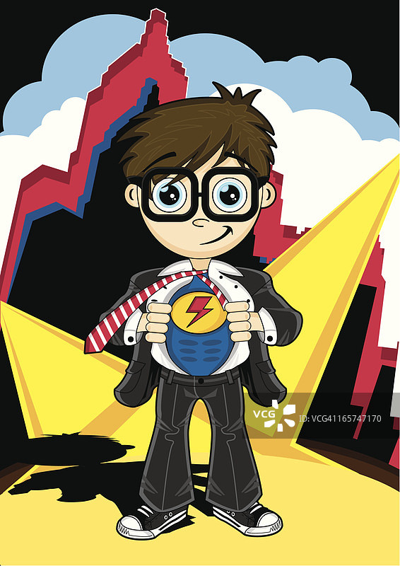 城市中的超级英雄男孩图片素材