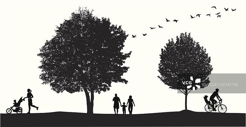 公园里的家庭矢量剪影图片素材