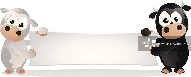 拿着空白banner的小牛和公牛图片素材