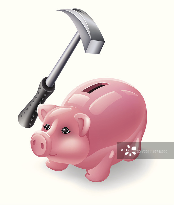 储蓄罐和锤子图片素材