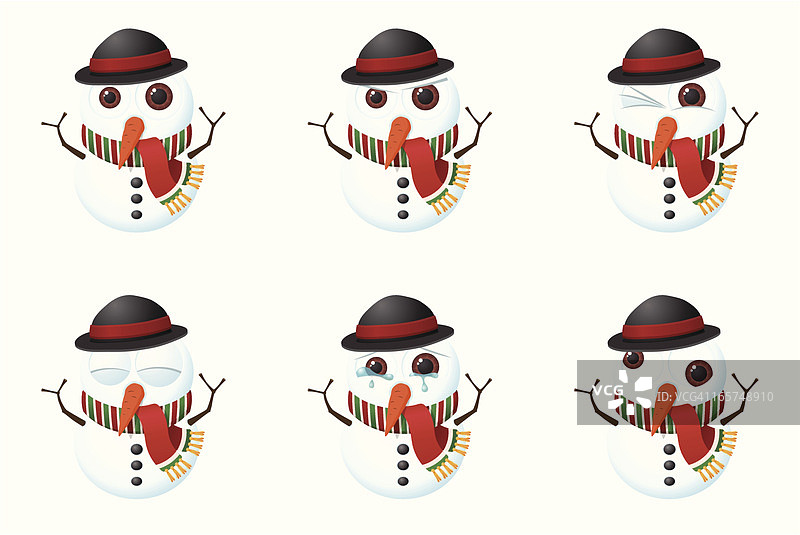 大眼睛雪人不同表情合集图片素材