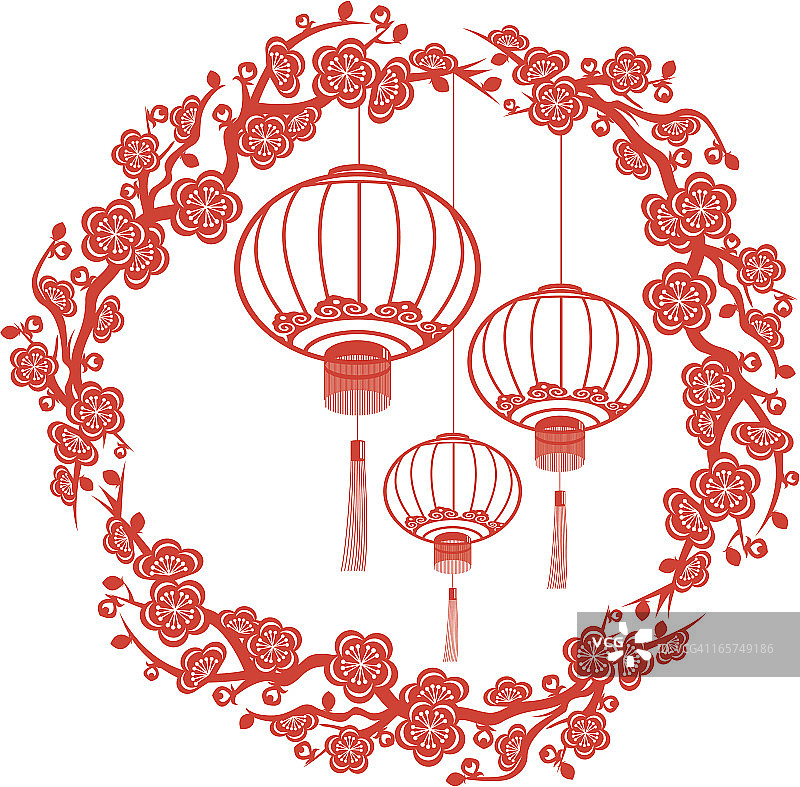 中国新年红色灯笼剪纸艺术图片素材