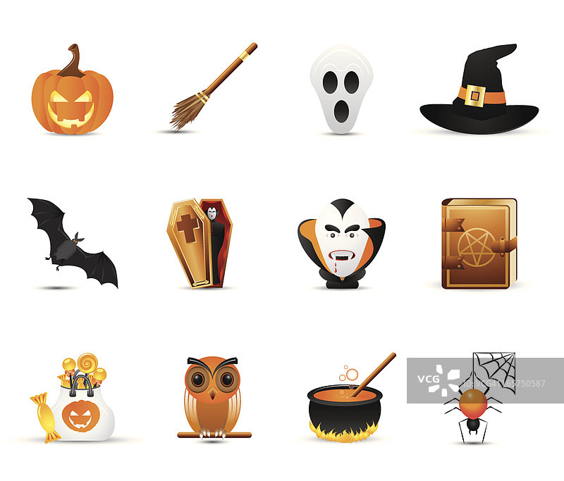 光滑丝绸图标集：万圣节图片素材