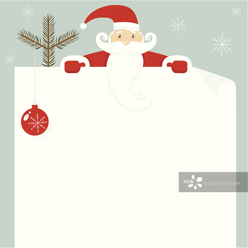 圣诞老人拿着一个大的空白白色横幅图片素材