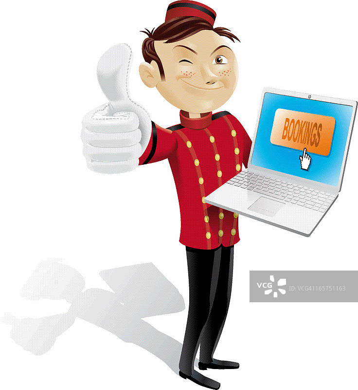 有趣的行李员在线预订点赞全身照图片素材