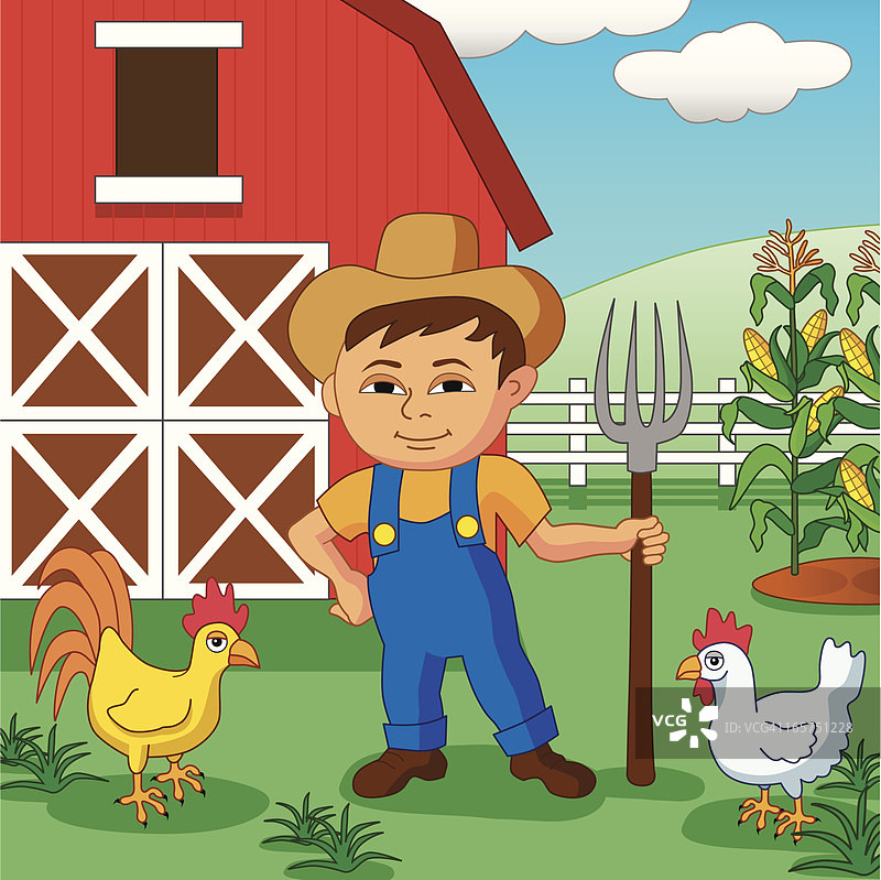 农民与鸡图片素材