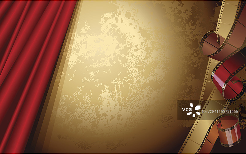 青铜色背景上的红色剧院幕布与胶片图片素材