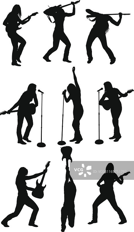 摇滚女孩弹吉他唱歌图片素材