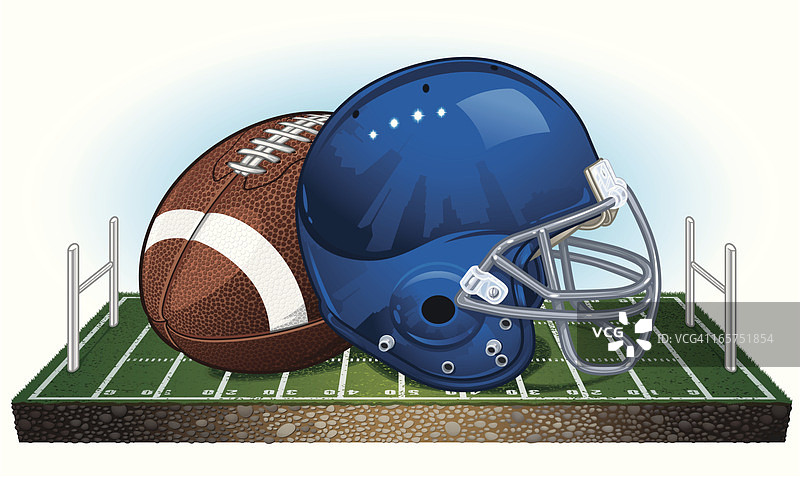 球场上的足球头盔和球图片素材