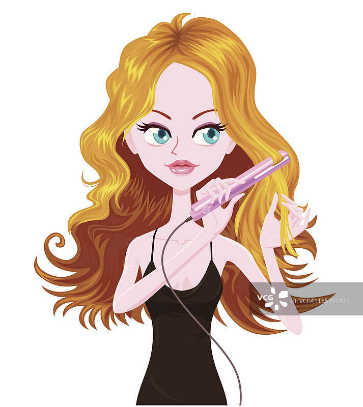 用直板夹卷发图片素材