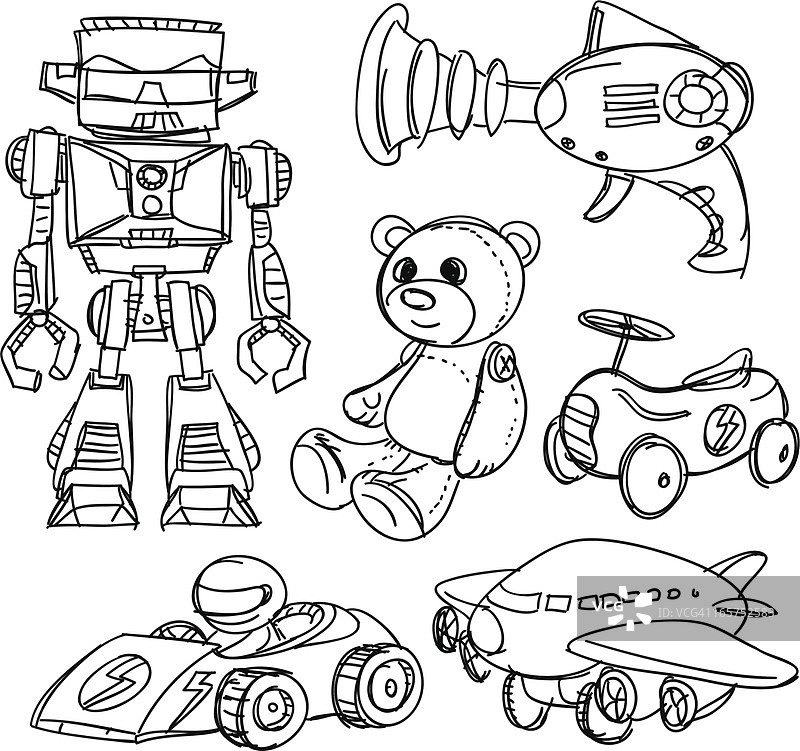 素描风格玩具合集图片素材