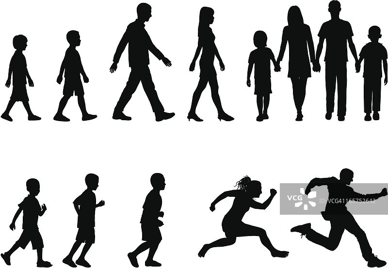 跑步和步行的家庭图片素材