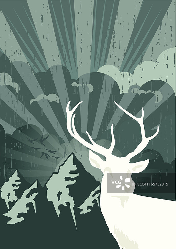 红色背景上的红鹿图片素材