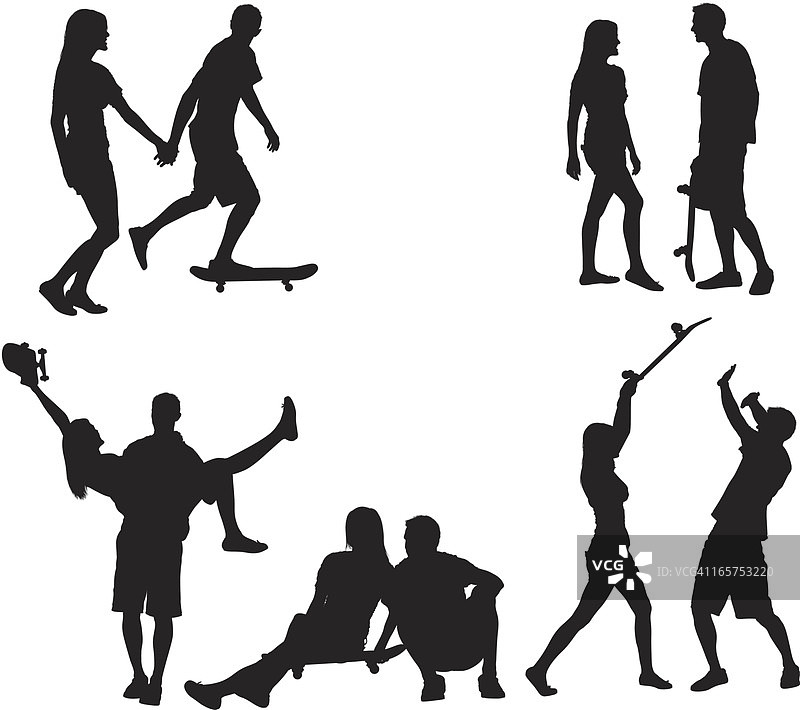 带着滑板的甜蜜情侣图片素材