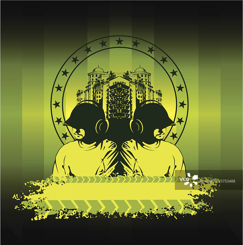 两位DJ，星空和复古背景图片素材