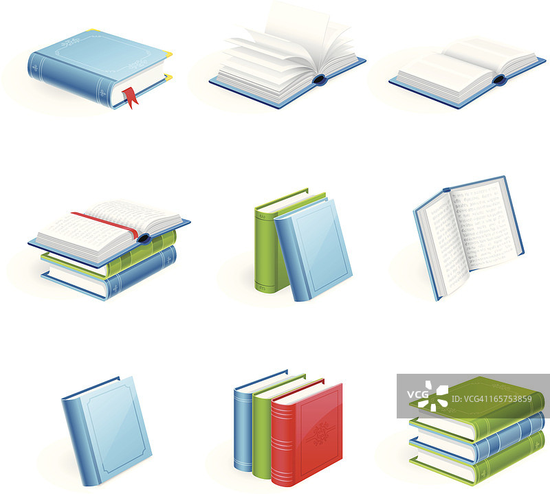 书籍：关闭、打开、排列成行或堆叠图片素材