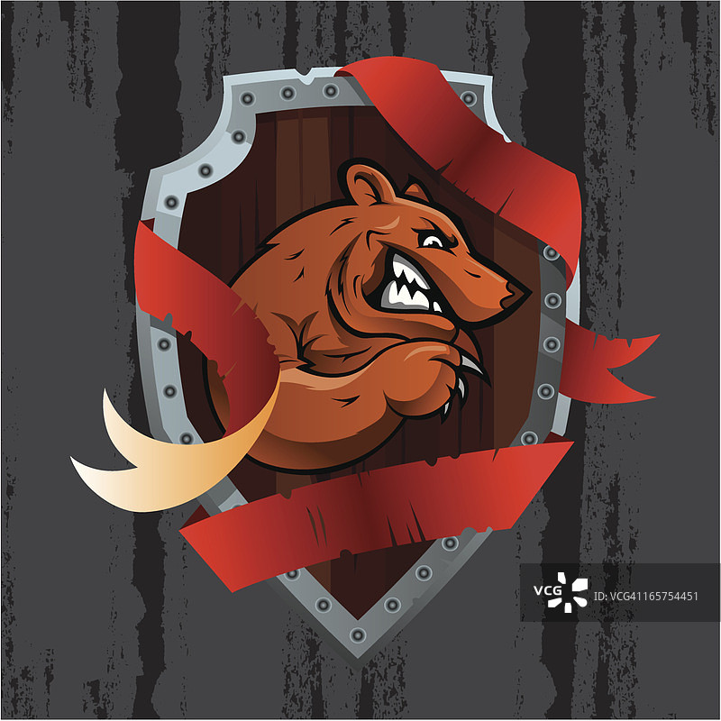 带有熊和红色条纹的矢量标志（背景为纹理风格）图片素材