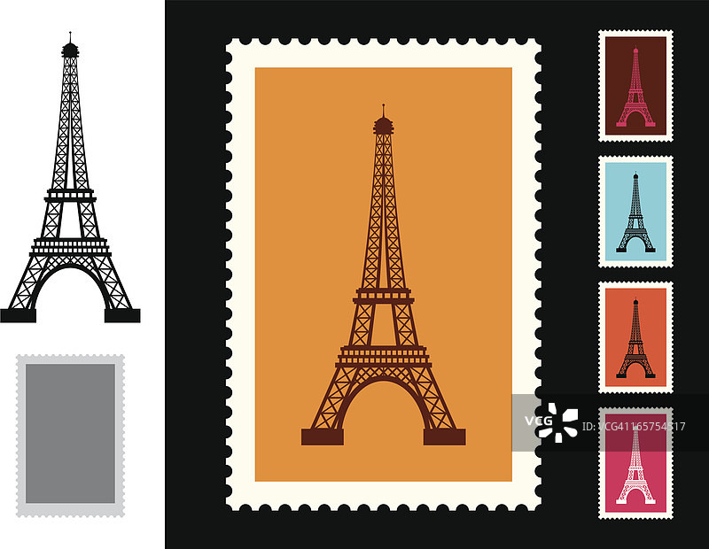 法国埃菲尔铁塔印章图片素材