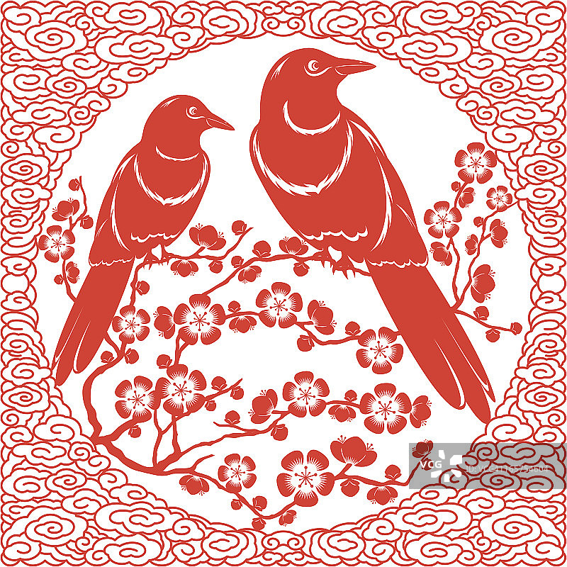 双喜鹊鸟剪纸艺术图片素材