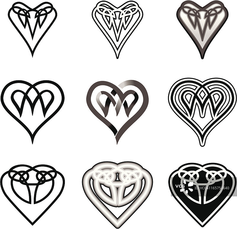凯尔特风格黑白爱心图案图片素材