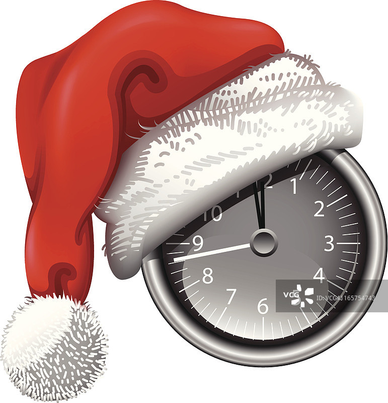时间打卡器上的圣诞帽图片素材