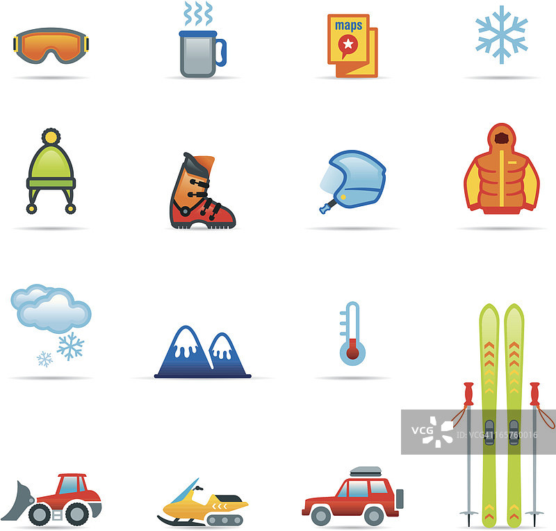 滑雪彩色图标集图片素材