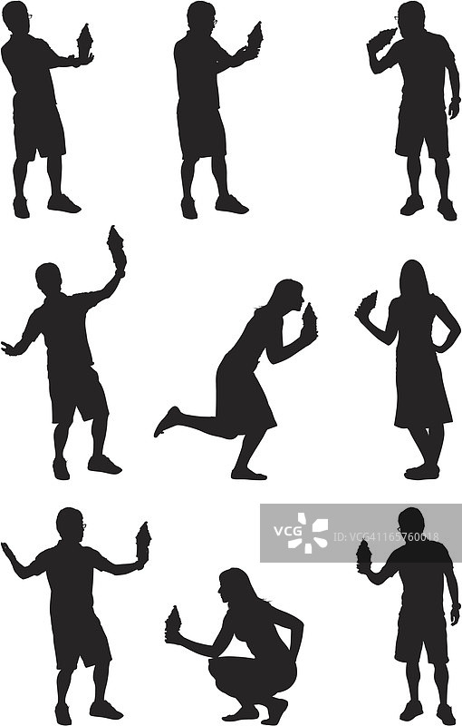 人们享用冰淇淋甜筒的剪影图片素材