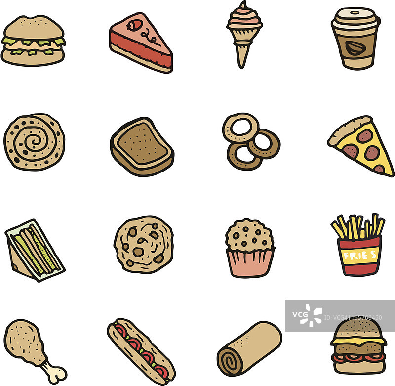 美食饮品涂鸦图标集图片素材