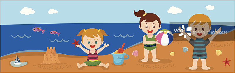 夏季海滩上的孩子们图片素材
