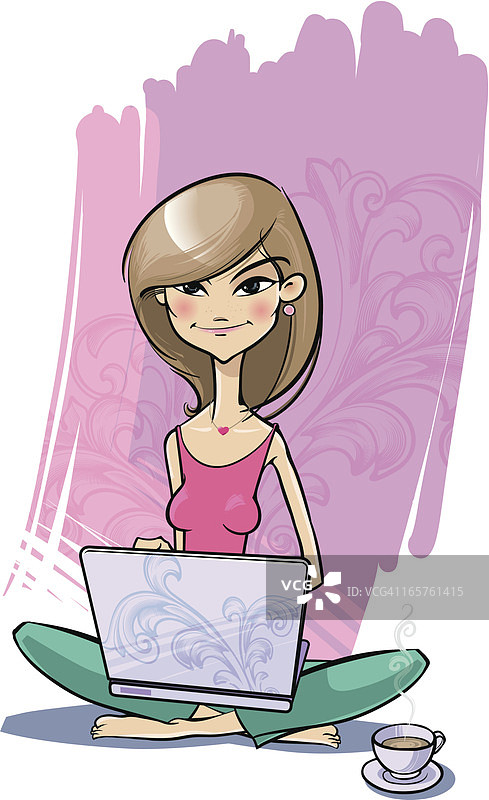 使用笔记本电脑的女孩图片素材