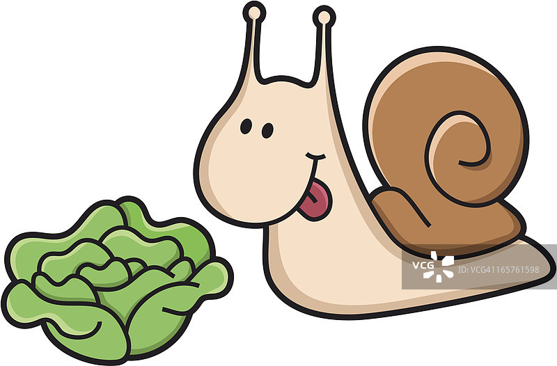 想吃沙拉的卡通蜗牛/花园害虫图片素材