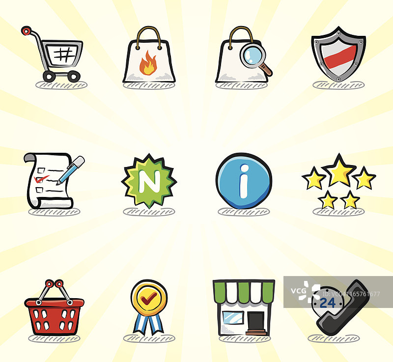 购物图标集 | 彩色草图系列图片素材