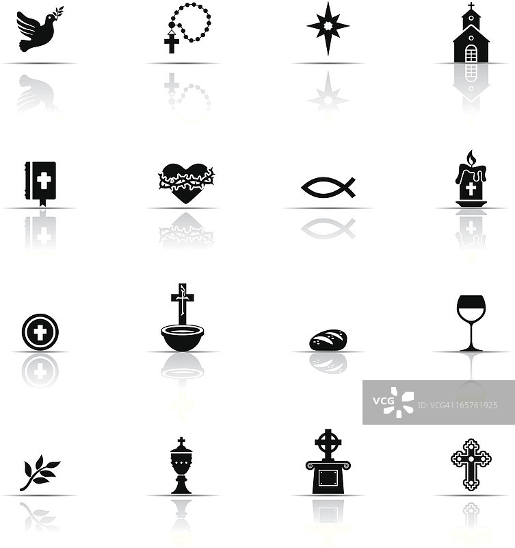 黑白风格的天主教图标集图片素材